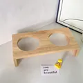 Minimalist double-hole wooden stand for pet bowls with natural grain texture and finish - Oak Stand Only / Natural Wood Color