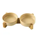 Double gamelle en céramique avec support en bambou pour manger lentement les chats - Bol à Eau Brun Glacé au Four Avec Support Double