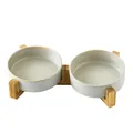 Set de deux gamelles en céramique pour animaux avec support en bois style japonais - Bol à Eau Gris Glacé au Four Avec Support Double