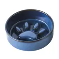 Donkerblauwe keramische anti-schrokbak voor honden en katten met pootjesontwerp - Ovengeglazuurd Blauw Slow Feeder Bak / Middelgroot