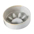 Grijze keramische anti-schrokbak met gele rand en pootvormig obstakel voor honden en katten - Ovengeglazuurd Grijs Slow Feeder Bak / Middelgroot