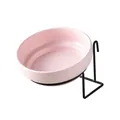 Pink ceramic pet bowl with black metal stand, minimalist elevated food feeder for cats and dogs - Hot Pink