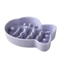 Lavender fish-shaped ceramic pet slow feeder bowl with wave obstacles for healthy eating - Bright Purple