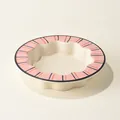 Ceramic cat bowl with pink lace rim and vertical patterns in cream white color - Matte Stripes