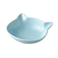 Light blue ceramic cat-shaped bowl with ears for pets featuring a flat tilted design - Cat Face Bowl Blue