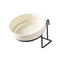 White ceramic pet bowl with black metal wire hanging hook stand for cats and dogs - Glossy Cream White