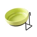 Light green ceramic pet bowl with black metal hanging stand for cats and small dogs - Glossy Light Green