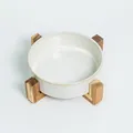 Bol pour chat en céramique blanche avec support moderne en bois en forme de croix - Bol à Eau Blanc Glacé au Four Avec Support Simple