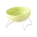 Cuenco ergonómico elevado de cerámica verde claro con soporte minimalista de metal blanco - Cuenco Individual Con Soporte / Verde Claro Brillante