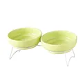 Cuencos dobles de cerámica verde claro con soporte elevado blanco para gatos - Cuenco Doble Con Soporte / Verde Claro Brillante