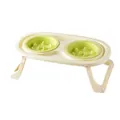 Adjustable beige pet stand with dual green silicone slow feeder bowls for cats - Light Green Double Bowl Set / Light Green