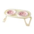Pink double slow feeder cat bowl with elevated foldable stand for neck protection - Pink Double Bowl Set / Pink