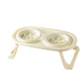 Foldable elevated double cat bowl in cream white with slow feeder design for pet health - Rice White Double Bowl Set / Off White