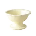 Cute cream yellow elevated ceramic cat bowl with decorative wavy edges and a stable tall base - Glossy Cream White