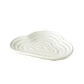 Cloud-shaped white ceramic pet bowl featuring minimalist concentric wave texture - Shallow Tray / Off White