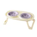 Adjustable light purple slow feeder cat bowl with foldable white raised stand base - Purple Double Bowl Set / Purple