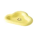 Cloud-shaped ceramic pet bowl in light yellow with a smiling face for cats and dogs - Deep Plate / Milk Yellow
