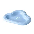 Cloud-shaped ceramic pet bowl in light blue finish with a cute smiling face design - Deep Plate / Sky Blue