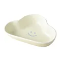 Cloud-shaped ceramic pet bowl in cream white with a blue smiley face design - Bowl / Off White