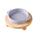 Light purple ceramic cat bowl with wave handles and round wooden sphere stand - S / Cloud Double Ear Bowl And Oak Single Stand / Shiny Purple