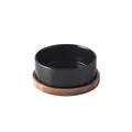 Minimalist black ceramic pet bowl with a premium acacia wood non-slip tray - 15.5cm / Single Acacia Wood Tray Style / Black