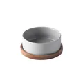 Minimalist grey ceramic pet bowl with a natural acacia wood stand for cats and dogs - 13cm / Single Acacia Wood Tray Style / Gray