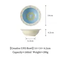 Ciotola per animali in ceramica blu opaco a forma di UFO con coniglio e motivi a quadri - Ciotola UFO Coniglio Piano / Blu
