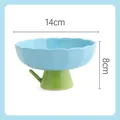 Light blue petal ceramic elevated pet bowl with green base and side handle 14x8cm - Flat Mouth Style / Blue