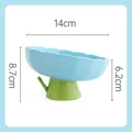 Blue and green tilted elevated ceramic pet bowl with a 14cm diameter for cat neck protection - Slanted Mouth Style / Blue