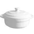 White ceramic double-handled stew bowl with lid for souffle and soup baking - 7 Inch Soup Pot With Lid / White