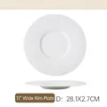 11-inch white ceramic dinner plate with textured wide-brimmed embossed detail - Meteor Wide-brimmed Plate / 11 Inch (28.1x2.7cm)