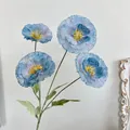 Flor de amapola artificial azul-púrpura con cuatro flores de seda y tallo verde - Azul