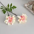 Elegant 2-head faux dahlia stem in creamy white and pink gradient for home decor - White Pink