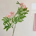 Artificial oleander branch with gradient pink blossoms and long green leaves for home decor - Pink