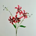 Deep red 3D artificial lily with four lifelike flower heads for home table decor - Red