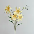 Single pale yellow 4-head artificial lily bouquet with natural orange spots and green buds - Yellow