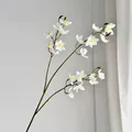 Artificial white Vanda orchid branch with yellow stamens for elegant home interior decor - White