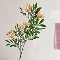 Artificial peach pink flower branch with long green leaves for home interior decor - Champagne