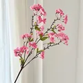Artificial cherry blossom branch with pink petals and green leaves for home decor - Deep Pink