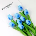 Ramo de tulipanes artificiales de PU azul con degradado para decoración del hogar - Azul claro