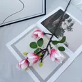Single artificial pink magnolia branch with four blooming silk flowers and buds - Pink