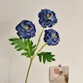 Artificial Persian Buttercup flower spray with three blooming heads in deep blue gradient - Fog Blue