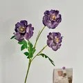 Three-headed faux peony with dark purple gradient petals and green leaves - Purple