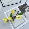 Lifelike pale yellow magnolia branch with blooming flowers and buds for home decor - Green