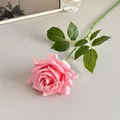 Single long stem artificial pink rose with moisture-feel petals for home decor - Deep Pink