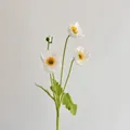 Single stem artificial white poppy with three silk flower heads and one green bud - White