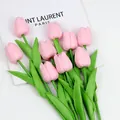 Ramo de 9 tulipanes artificiales realistas de PU suave rosa claro para decorar - Rosa Caramelo