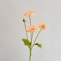 Realistic artificial pink poppy branch with three blooming flowers and one bud - Champagne