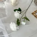 Single branch of three white artificial buttercup flowers with layered petals - Single Stem Multiple Heads / White