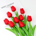 Ramo realista de nueve tulipanes rojos de PU para decoración del hogar y bodas - Rojo